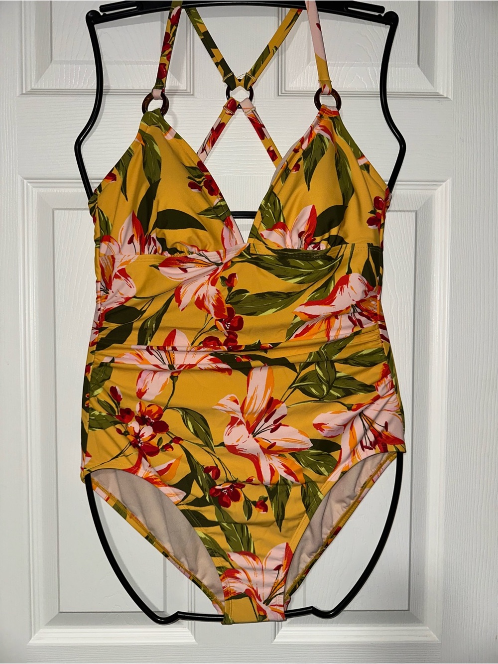 Kona Sol Yellow Floral Print Swimsuit